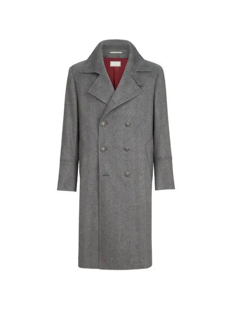 BRUNELLO CUCINELLI 캐시미어 세브론 플란넬 원앤드하프 브레스트 코트 메탈 버튼