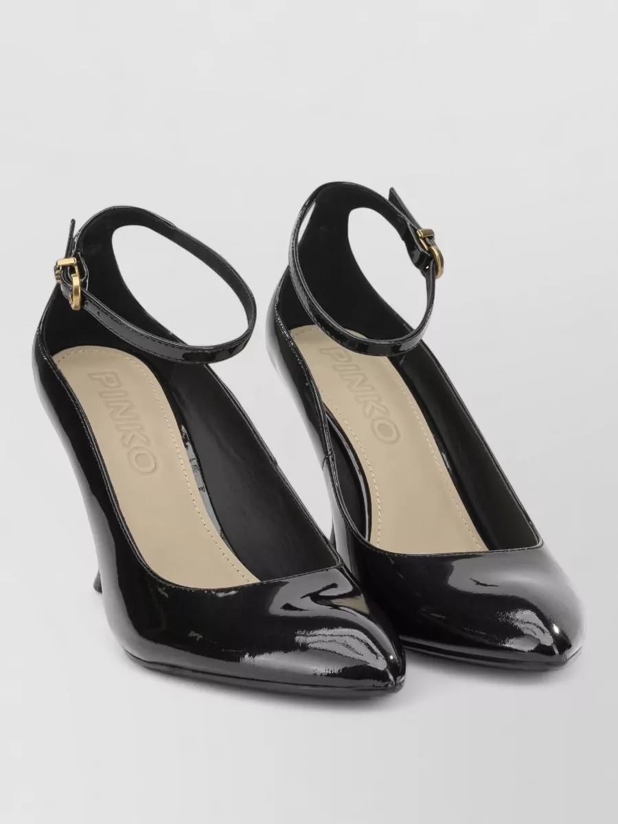 PINKO 블랙 페이턴트 레더 웨지 펌프스