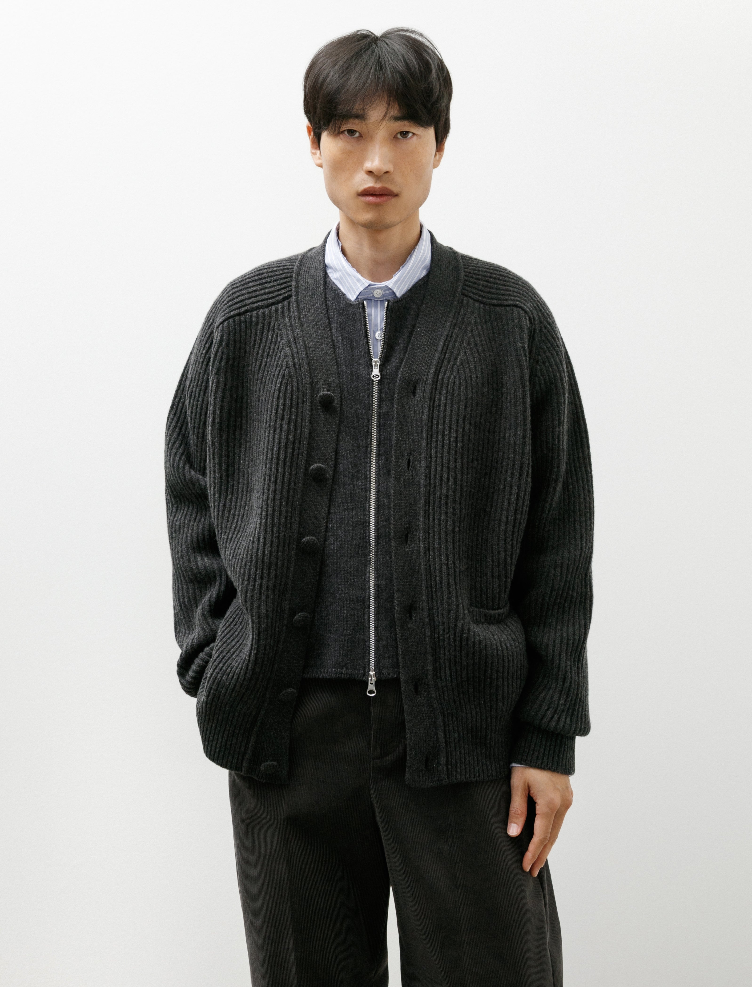 SALON C. LUNDMAN 리브드 가디건 울 캐시미어
