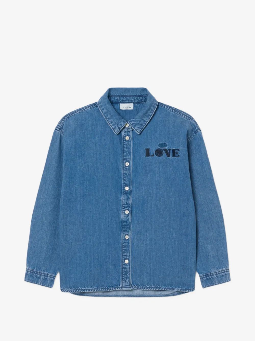 Lacoste Kids 배지 악센트 데님 셔츠