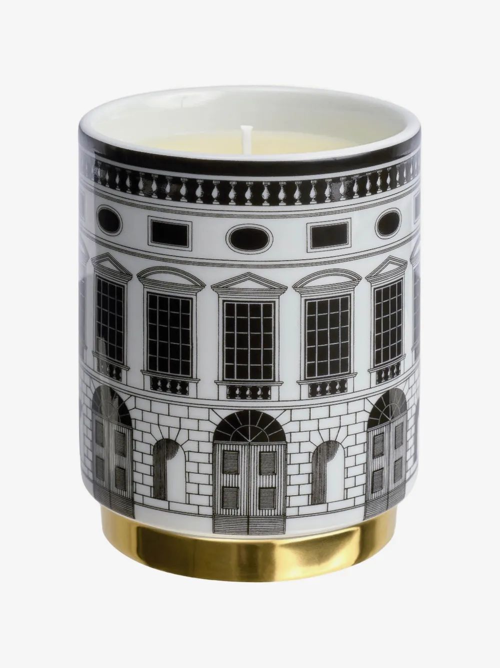 Fornasetti 아르키텍투라 프린트 골드톤 베이스 캔들