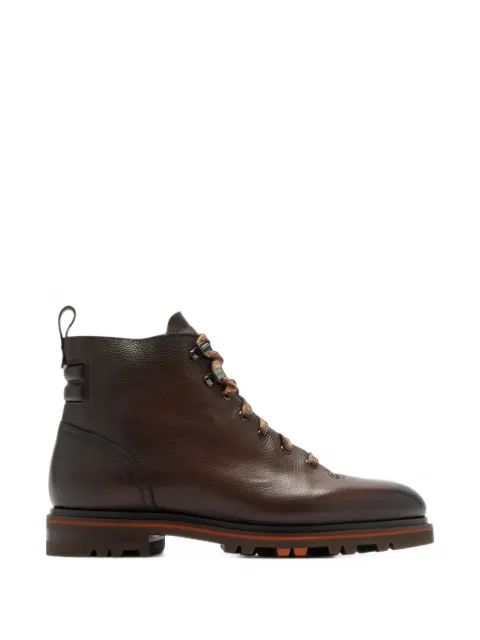SANTONI 레이스업 가죽 앵클부츠