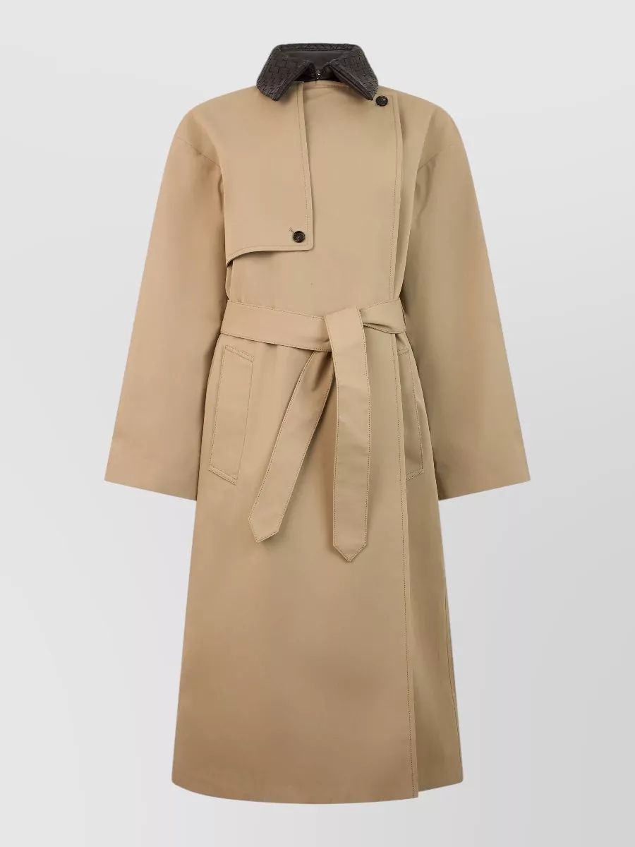 BOTTEGA VENETA 트렌치코트 콘트라스트 칼라 미디 길이