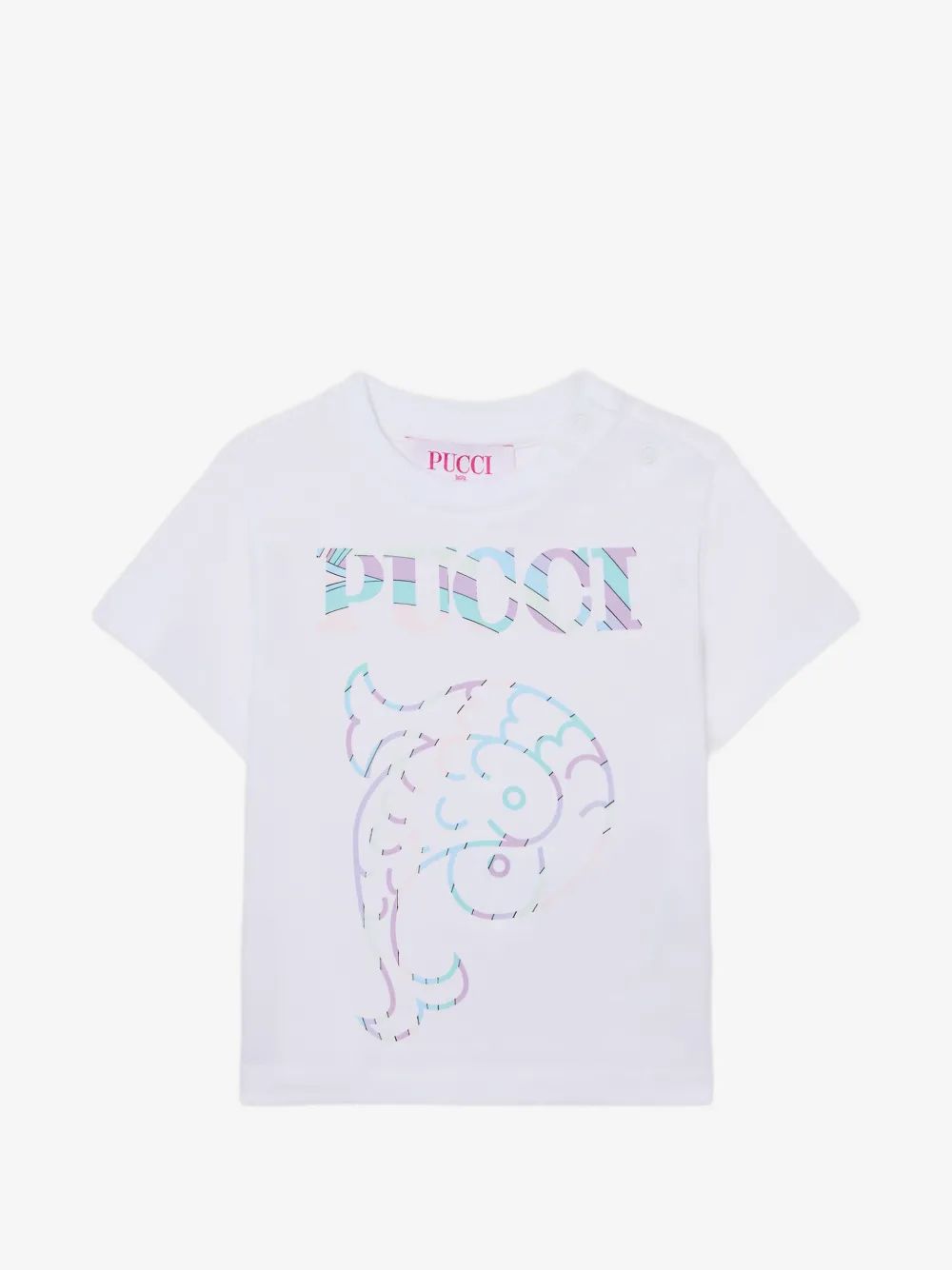 PUCCI KIDS 로고 프린트 물고기 모티프 티셔츠