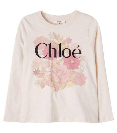 Chloe Kids 로고 플로럴 코튼 저지 티셔츠