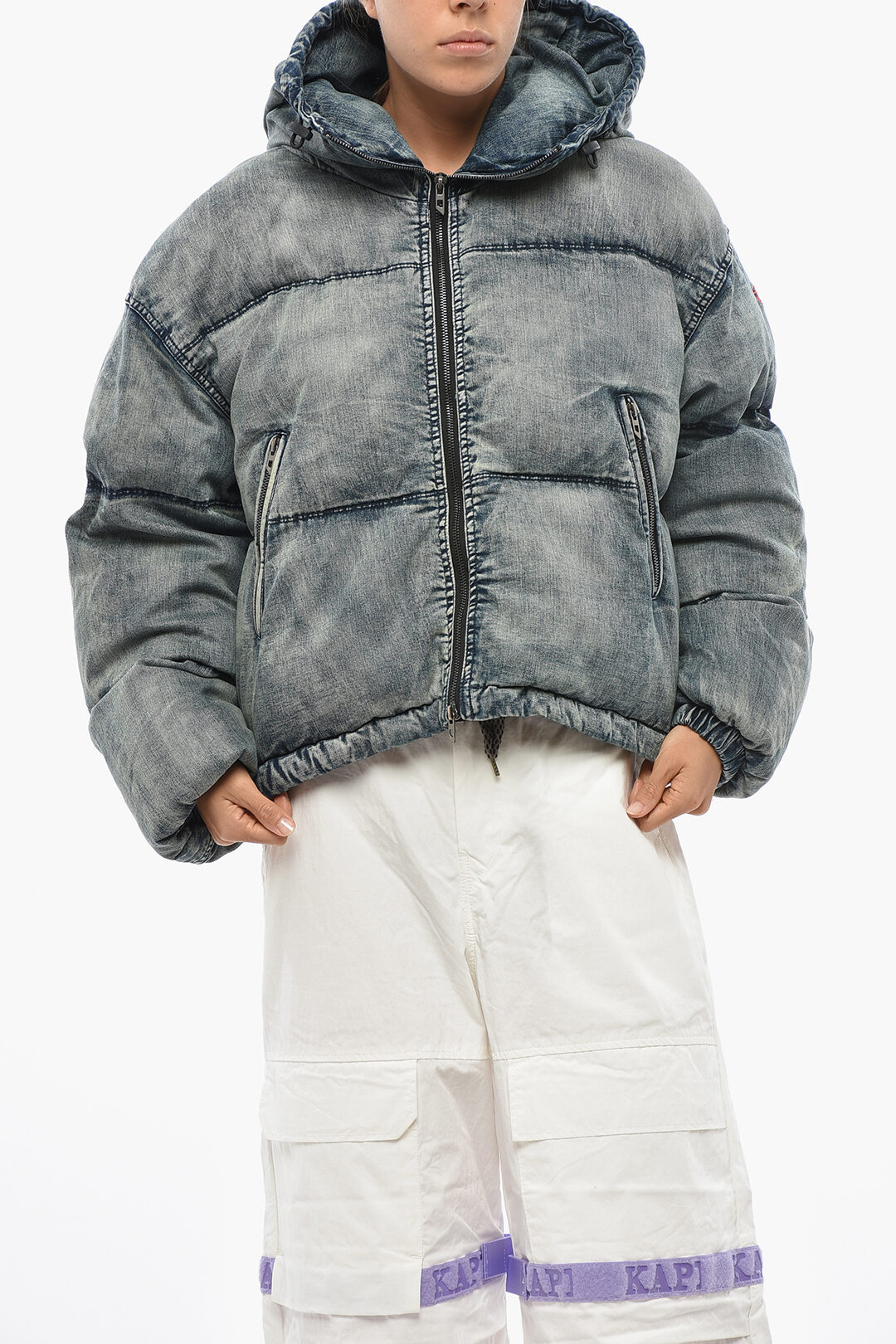 DIESEL 후드 패딩 퀼팅 데님 자켓