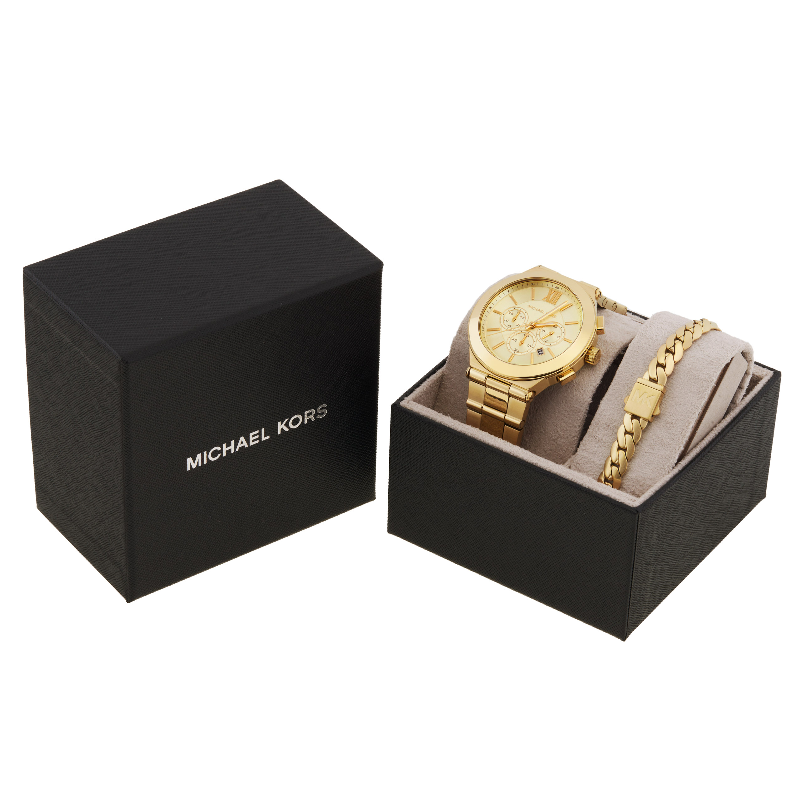 Michael Kors 빌리 크로노그래프 쿼츠 골드 다이얼 남성 시계 MK9270SET