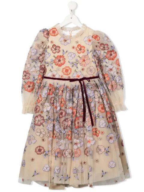 MARCHESA KIDS COUTURE 플라워 자수 튤 드레스