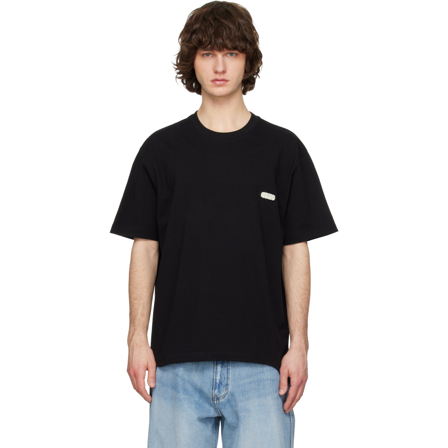 SOLID HOMME 블랙 솔리드 백 로고 반팔 티셔츠
