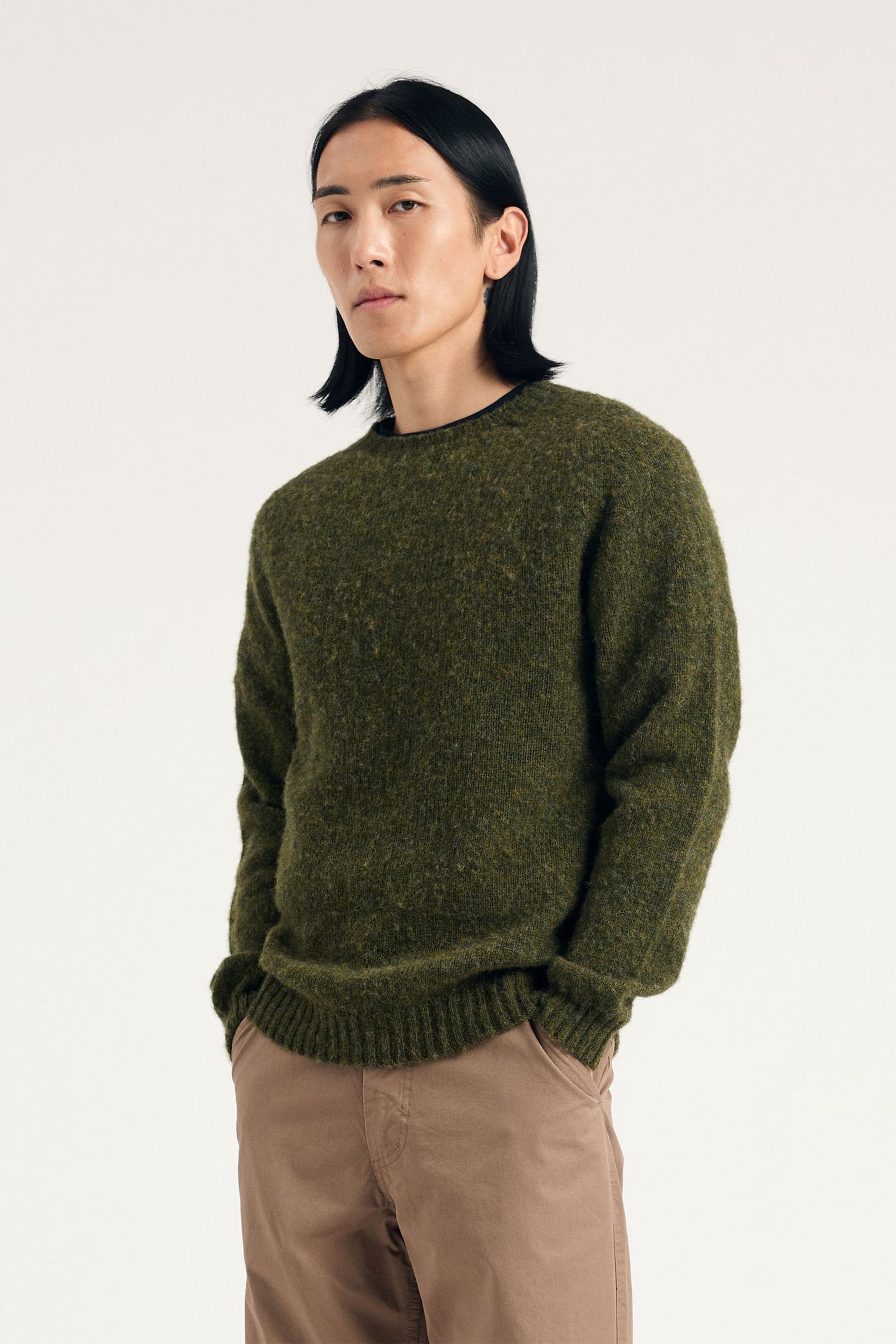 Norse Projects 버니르 브러시드 램스울 스웨터 올리브 나이트