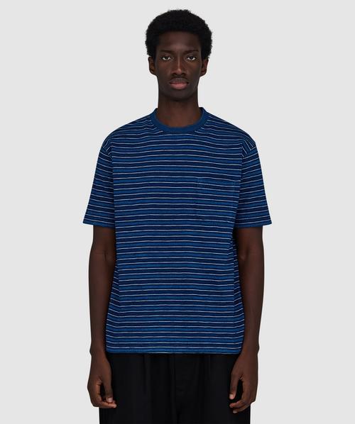 Beams Plus 포켓 인디고 스트라이프 티셔츠