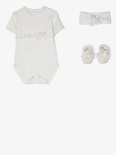 La Perla Kids 러플 디테일 반팔 롬퍼