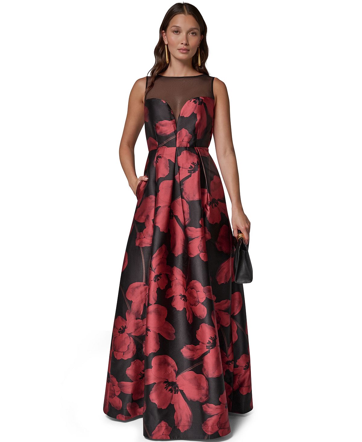 Donna Karan/ DK  여성 일루전 스위트하트넥 플로럴 프린트 플리츠 가운