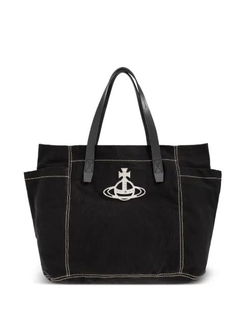 VIVIENNE WESTWOOD 미디엄 헨리 오르브 콘트라스트 스티치 토트백