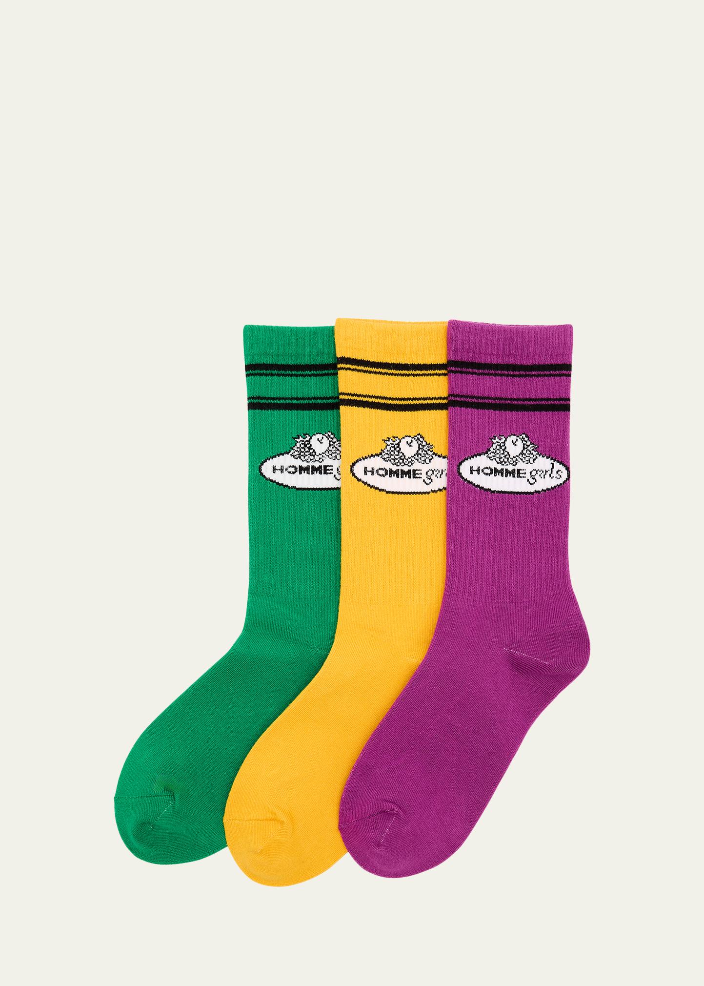 HOMME girls Fruit Of The Loom 3팩 크루 양말
