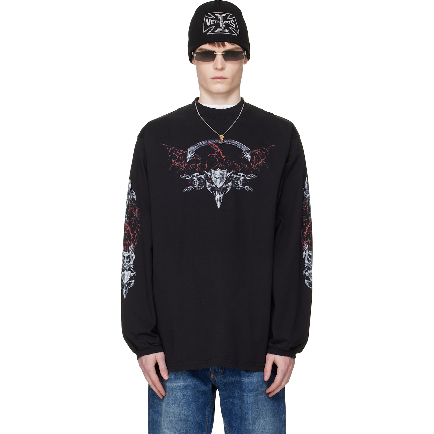 VETEMENTS 블랙 메탈 롱슬리브 티셔츠
