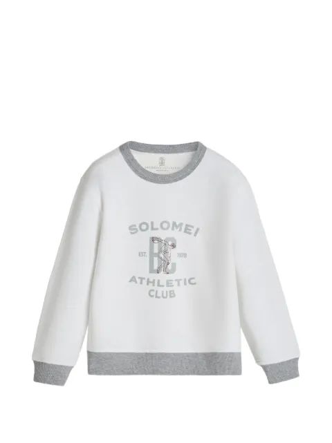 Brunello Cucinelli Kids 코튼 리넨 멜란지 프렌치 테리 스웨트셔츠 프린트