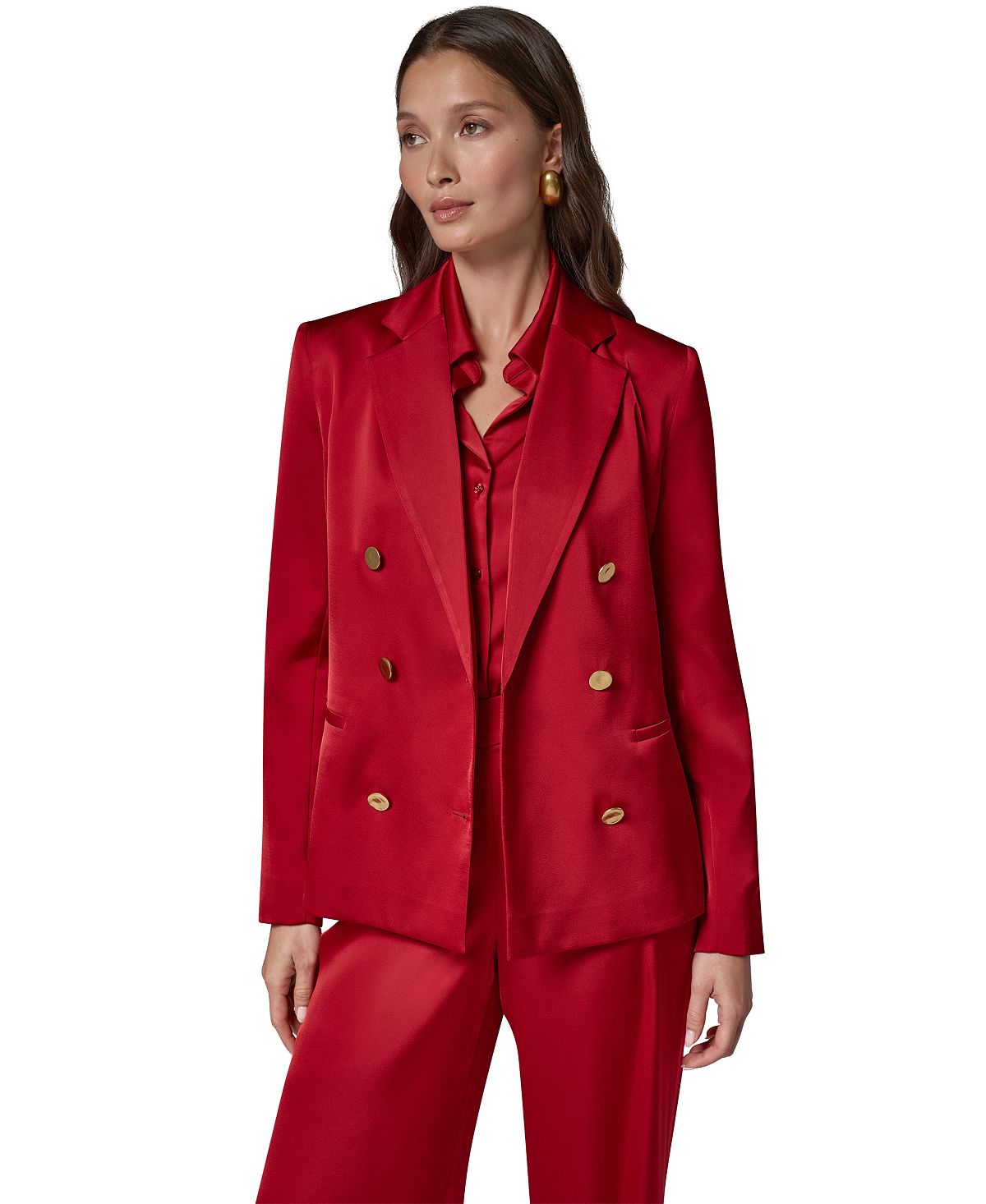 Donna Karan/ DK  더블 브레스트 새틴 숄더 패드 블레이저