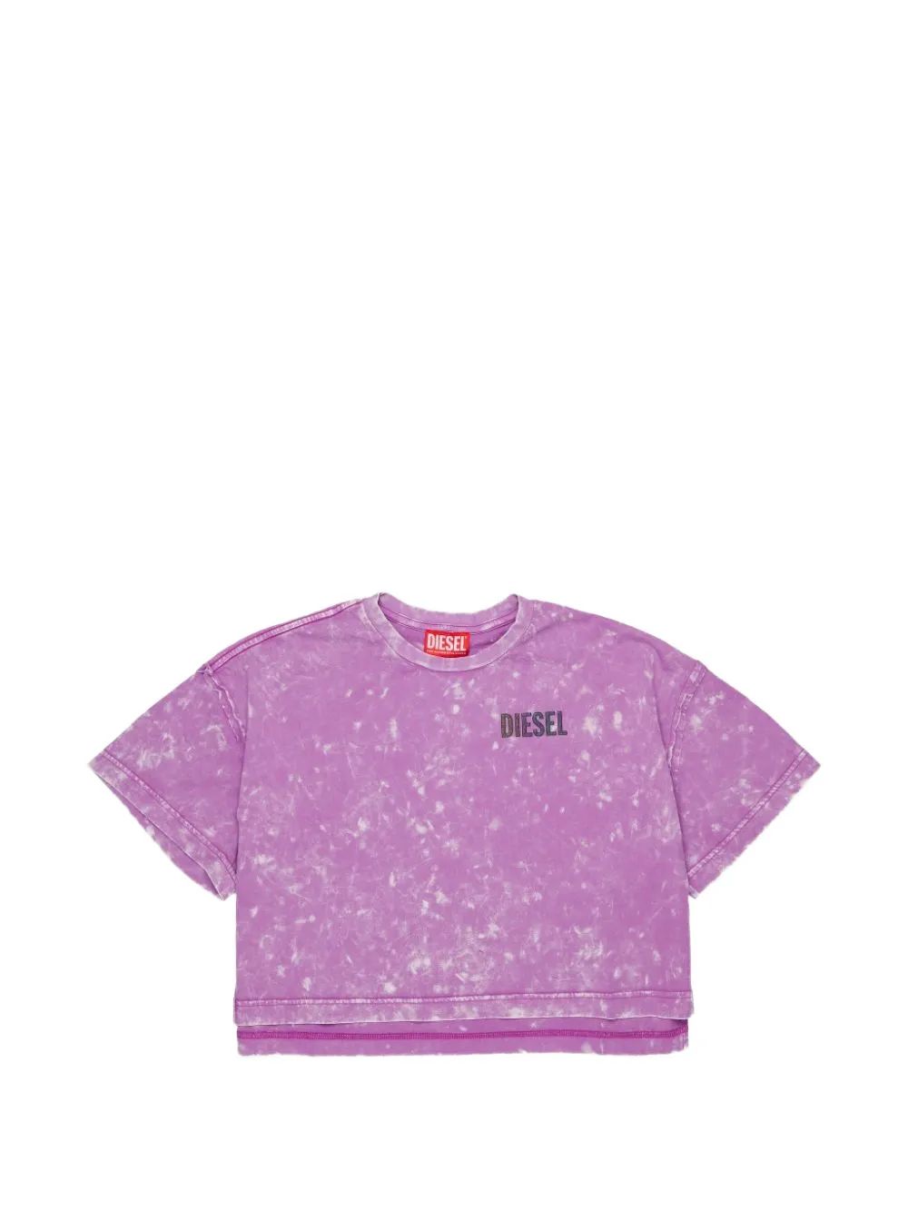 Diesel Kids 에시드 워시 로고 프린트 크롭 티셔츠