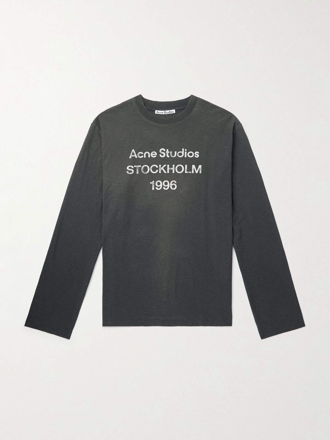 Acne Studios 에든 U 1996 로고 프린트 디스트레스드 면과 헴프 혼합 티셔츠