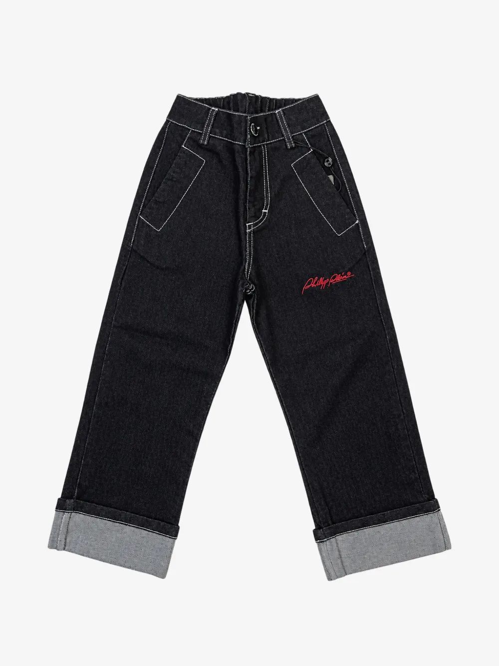 Philipp Plein Kids 컨트라스트 스티치 로고 프린트 청바지