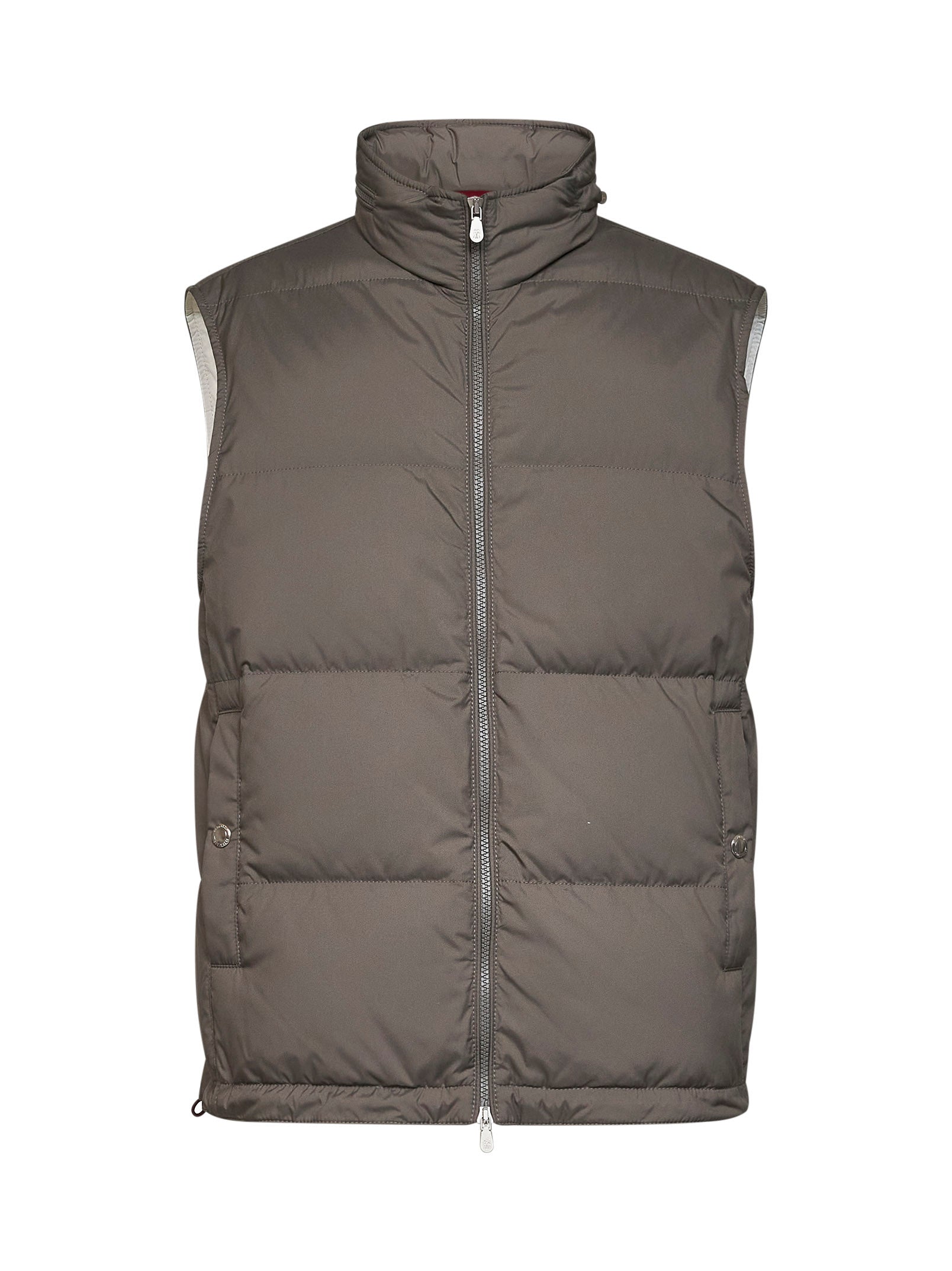 BRUNELLO CUCINELLI 워시드 아미 그린 본디드 나일론 패딩 후드 조끼