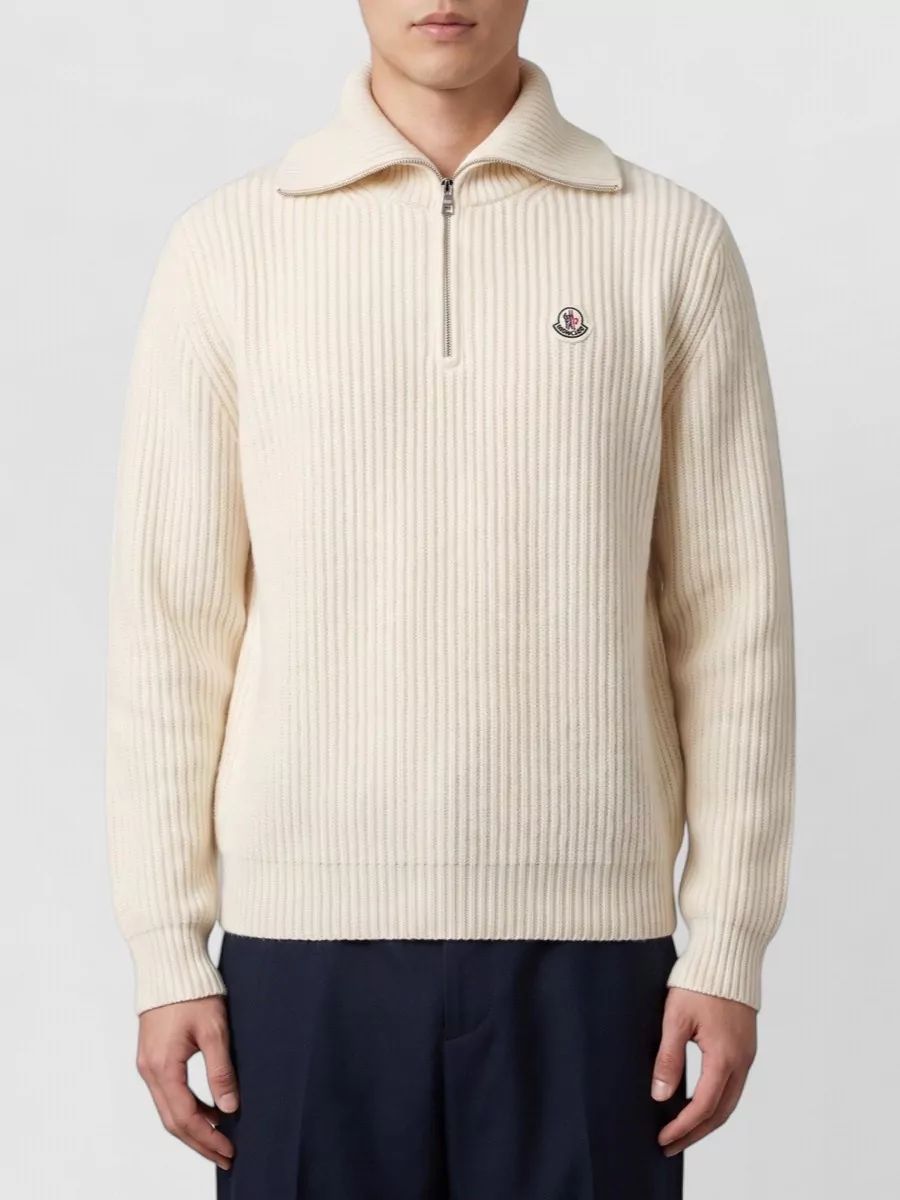 MONCLER 리브드 울 하프 집업 터틀넥 스웨터