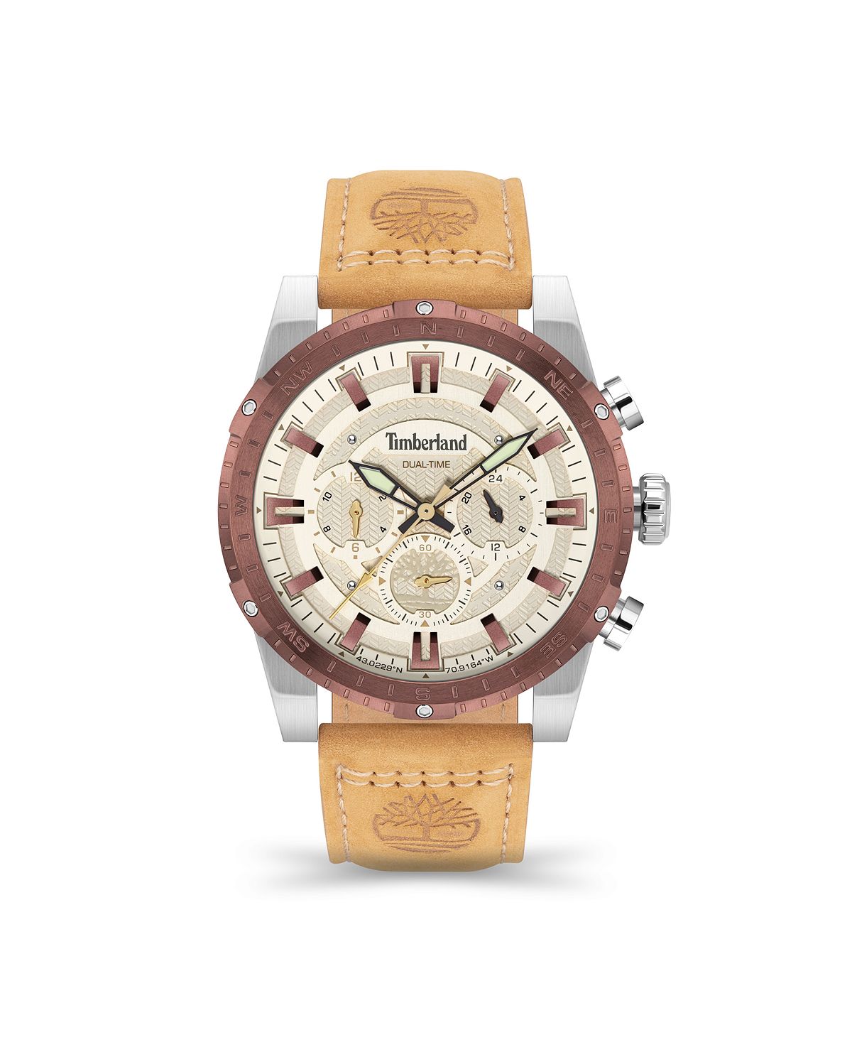 Timberland 피츠윌리엄 밀짚 가죽 스트랩 시계 46mm