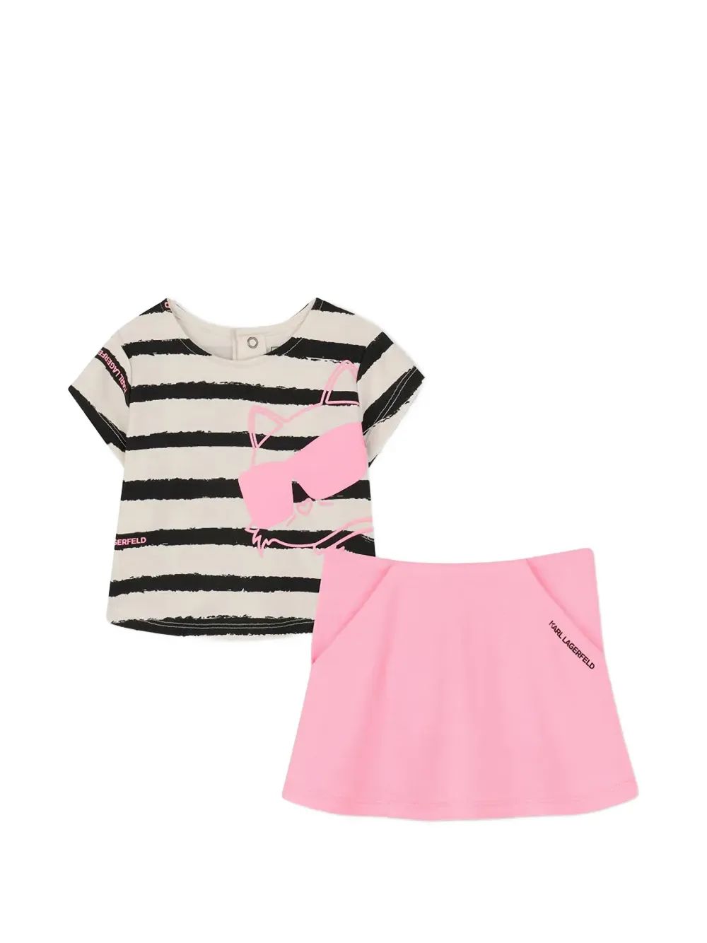 Karl Lagerfeld Kids 스트라이프 그래픽 프린트 티셔츠와 스커트 세트