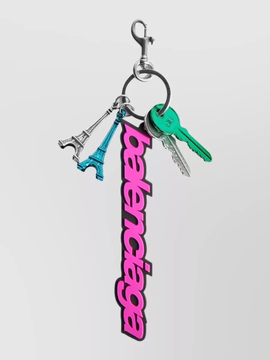 BALENCIAGA b 로고 바이커 키링 에펠탑