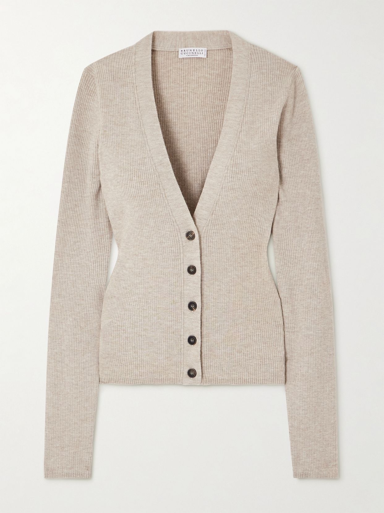 BRUNELLO CUCINELLI 메탈릭 리브드 니트 가디건