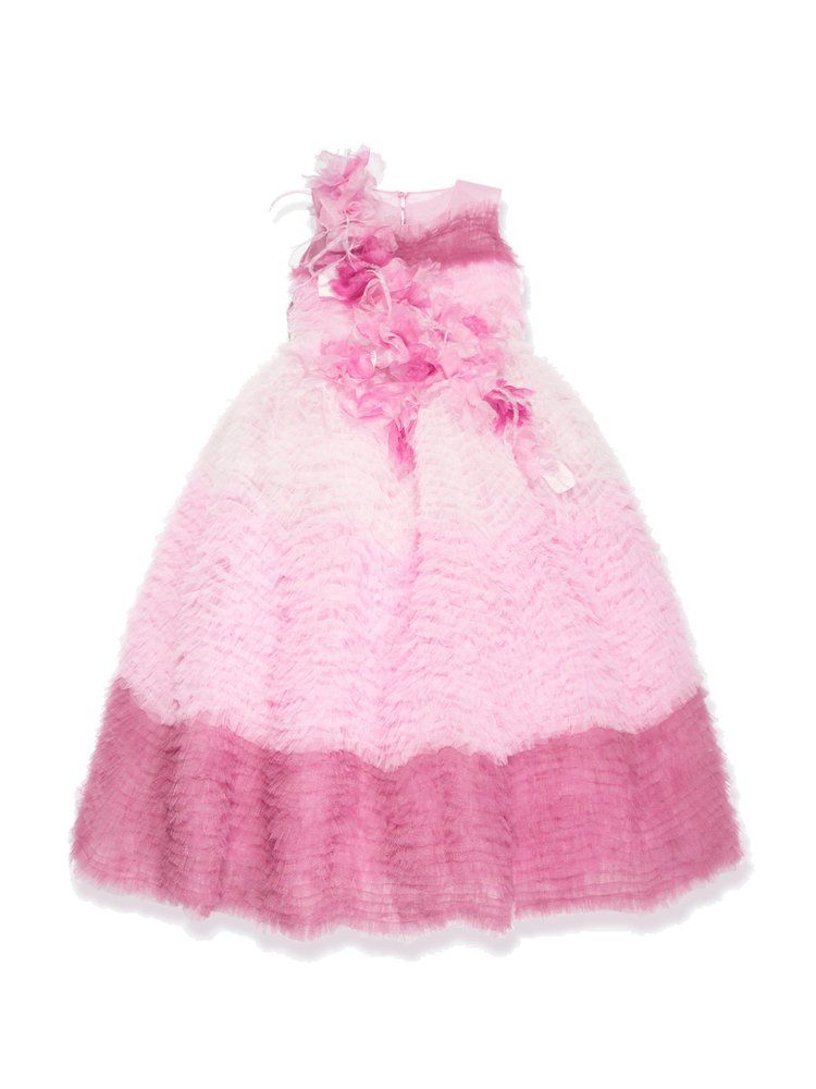 MARCHESA KIDS COUTURE 티어드 툴 플레어 크루넥 드레스