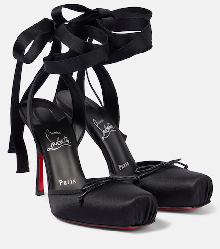 CHRISTIAN LOUBOUTIN 카시아 레이스 업 100 새틴 크레이프 펌프스