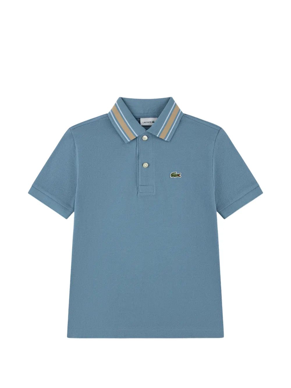 Lacoste Kids 로고 패치 스트라이프 칼라 폴로 셔츠