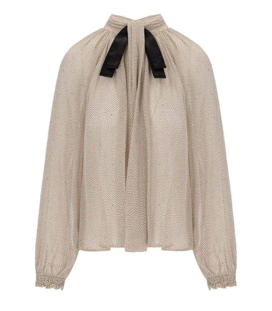 ELISABETTA FRANCHI 마이크로 폴카 도트 프린트 크레폰 블라우스