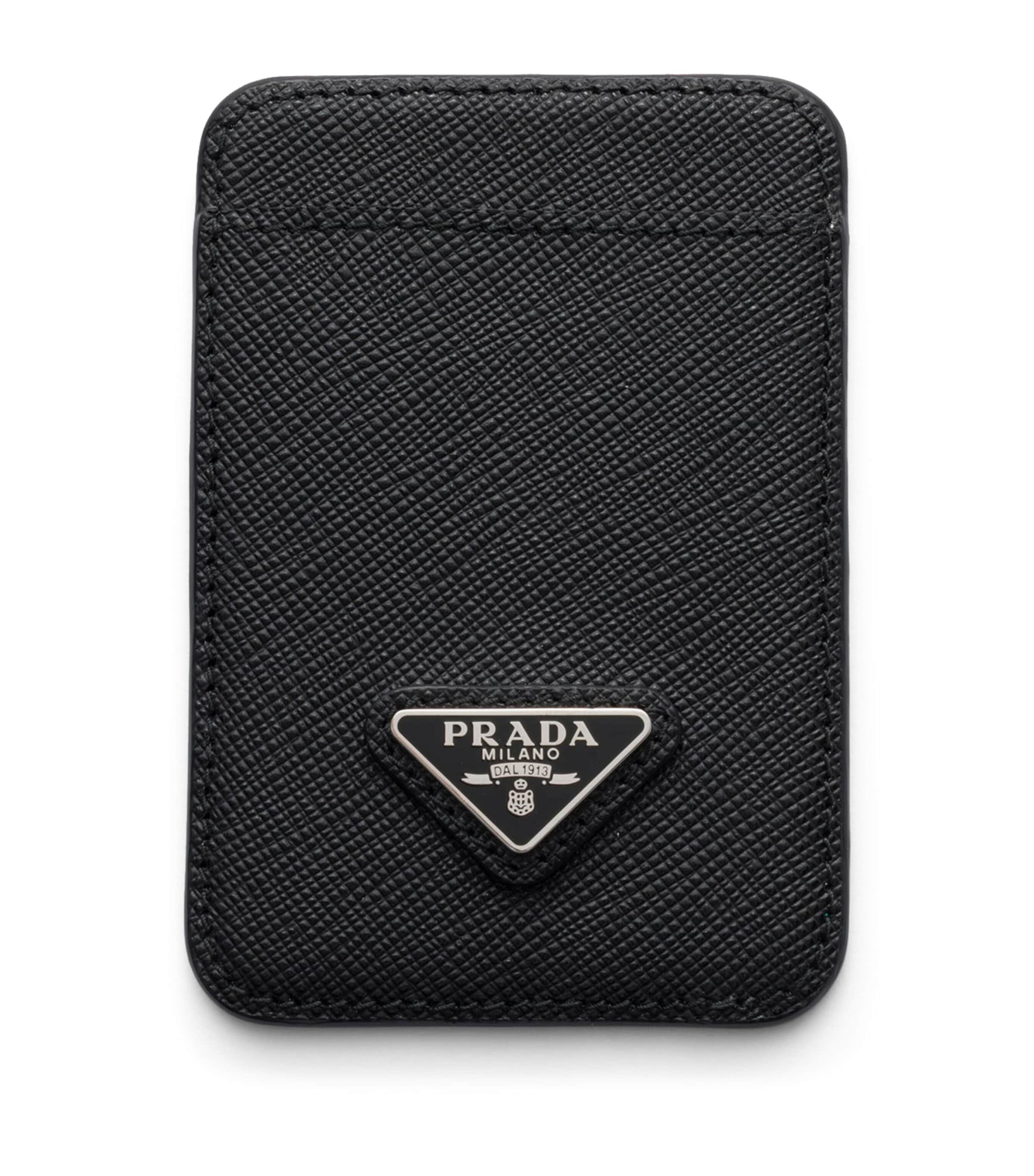 PRADA 사피아노 가죽 트라이앵글 맥세이프 카드 홀더