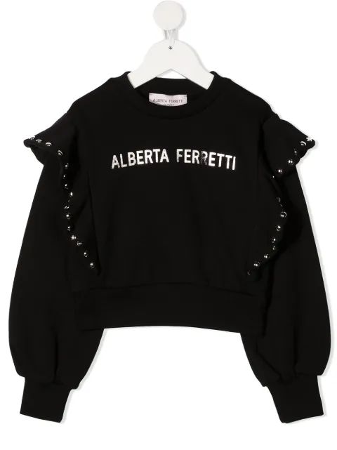 Alberta Ferretti Kids 로고 프린트 록스터드 디테일 스웨트셔츠