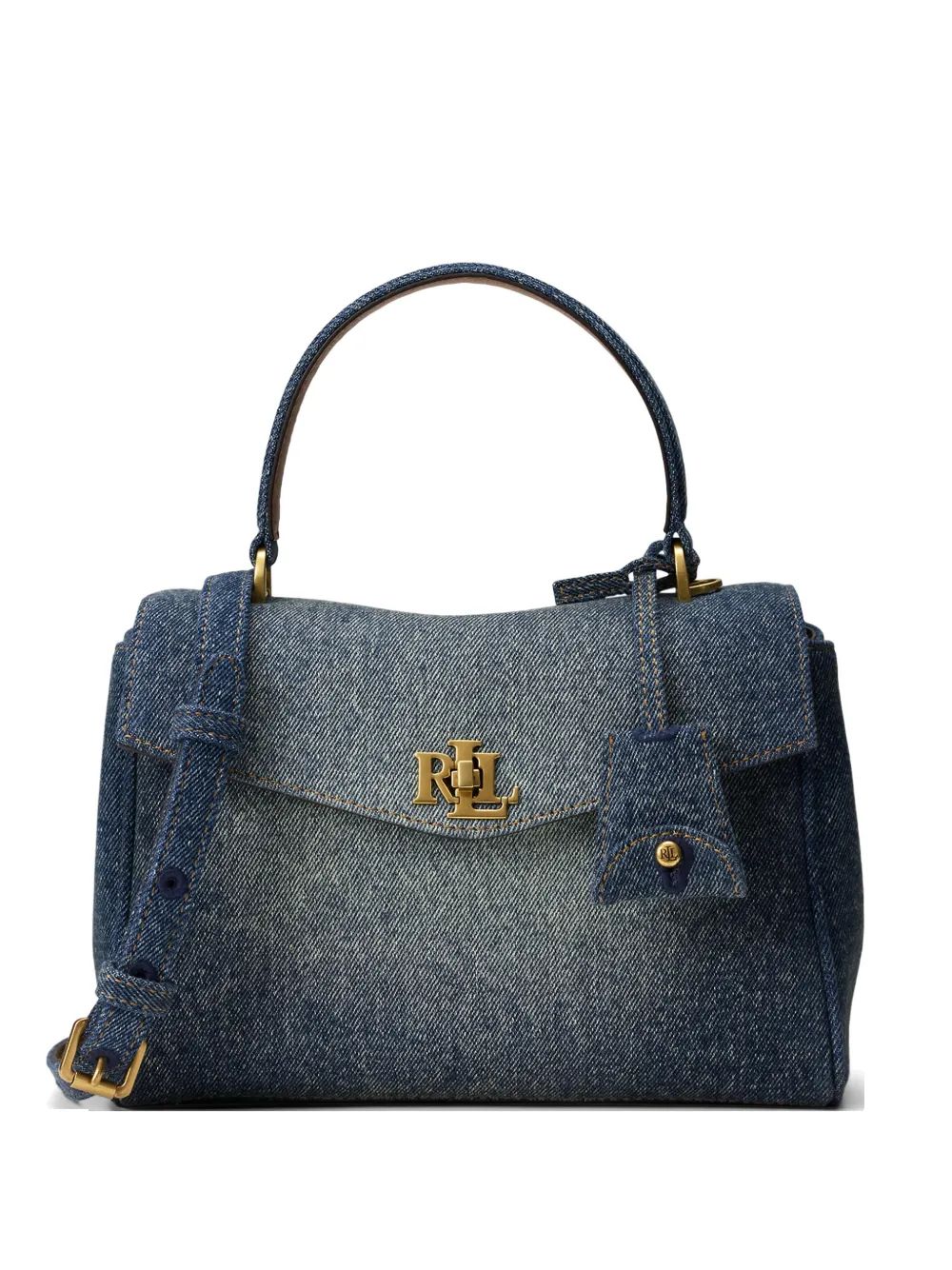 Ralph Lauren 스몰 파라 가죽 트리밍 데님 토트백
