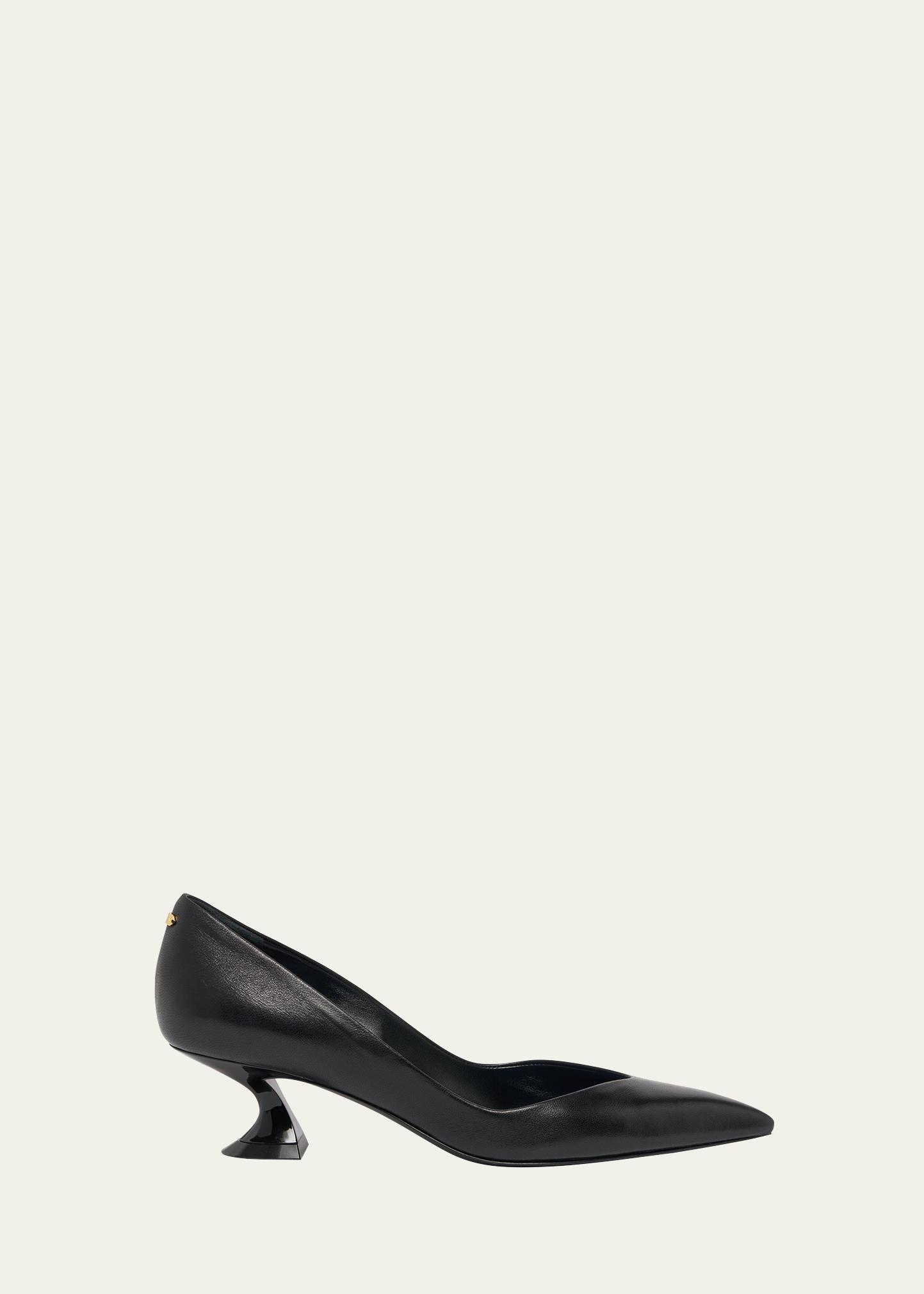 LANVIN 50mm 가죽 키튼힐 펌프스