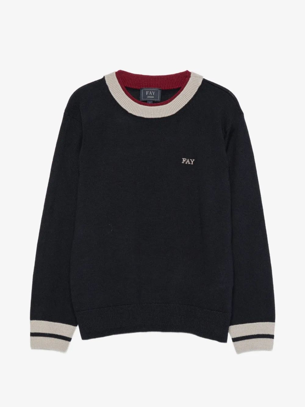 Fay Kids 로고 자수 콘트라스트 트림 스웨터
