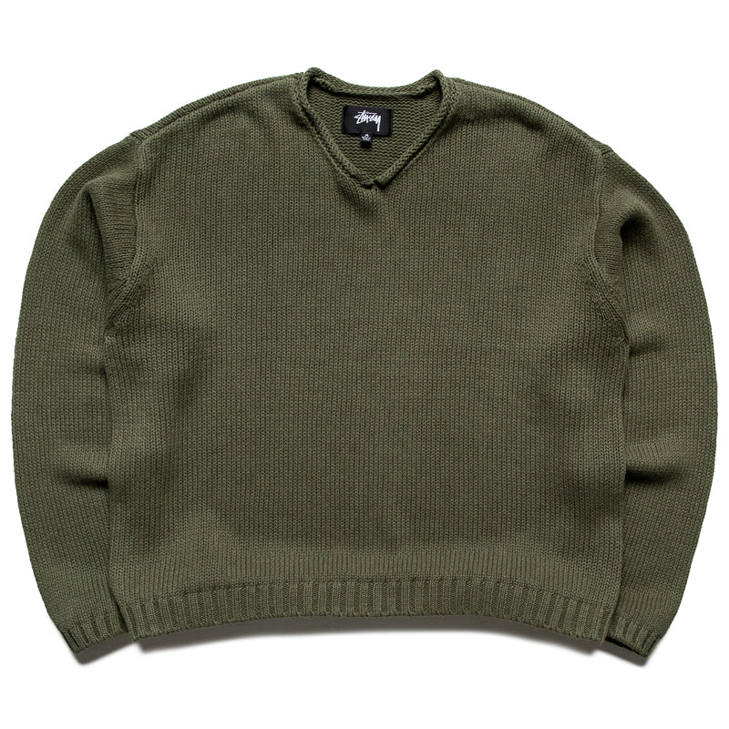 STUSSY 롤 브이넥 스웨터 올리브
