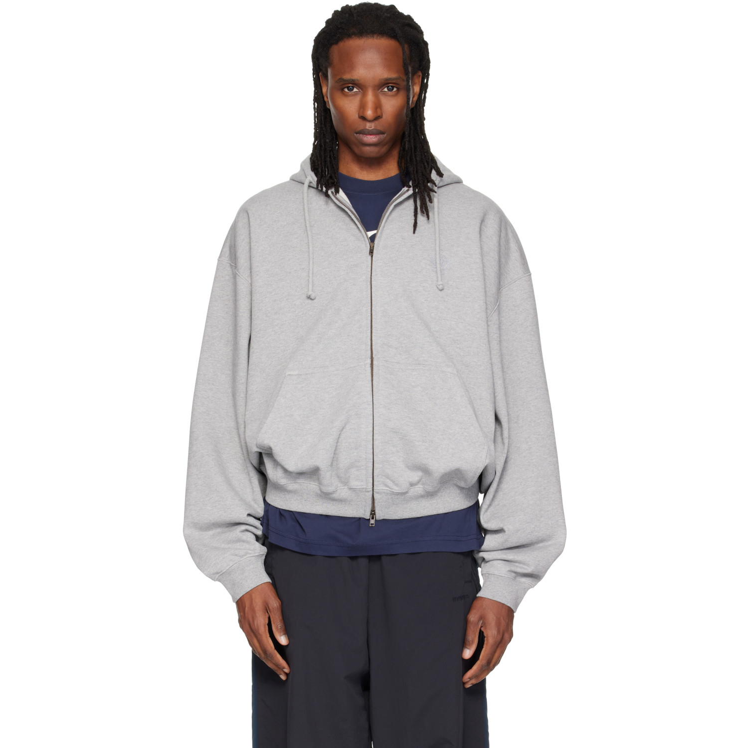 VETEMENTS 그레이 자수 집업 후드