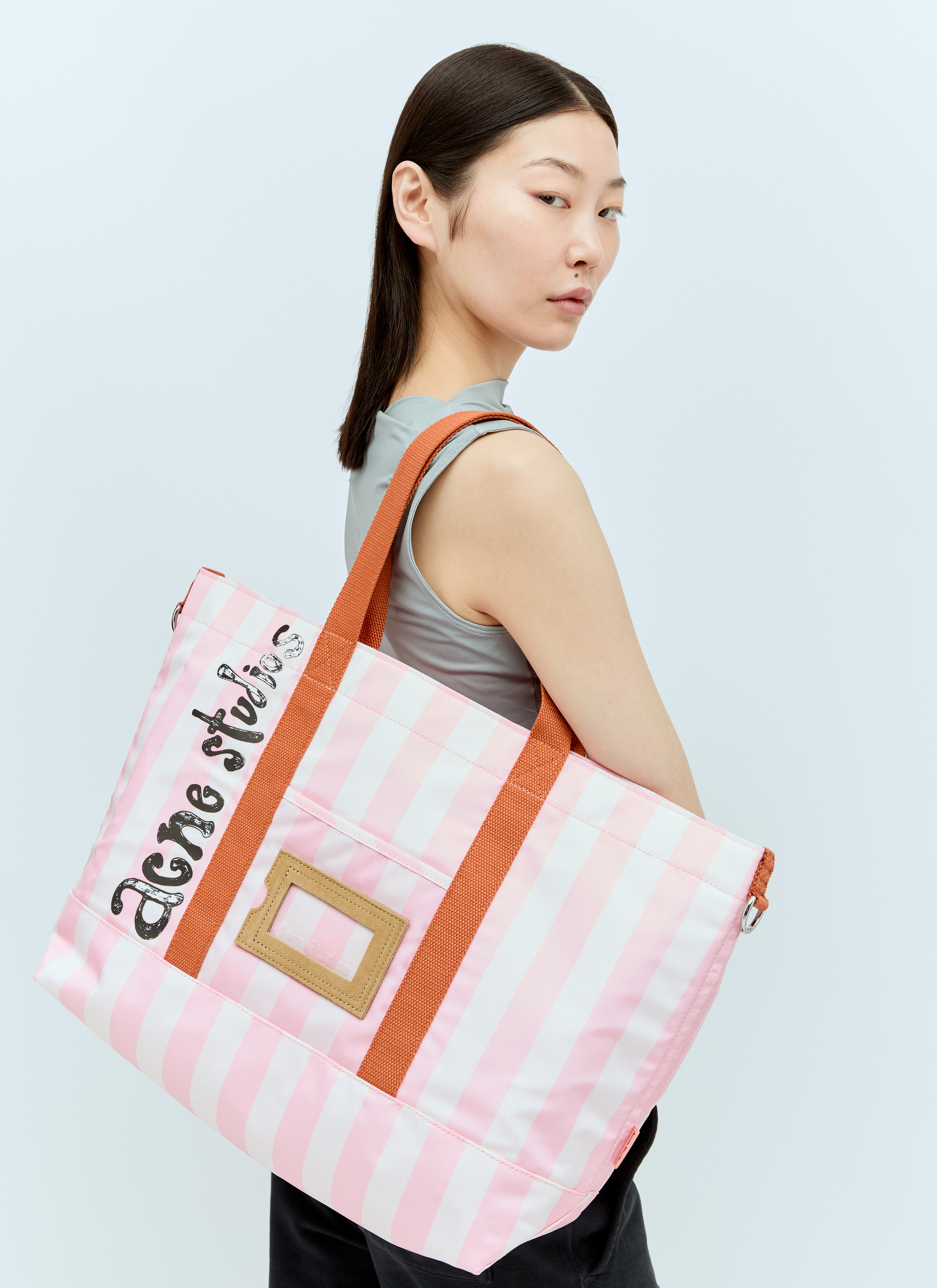 Acne Studios 로고 프린트 스트라이프 토트백