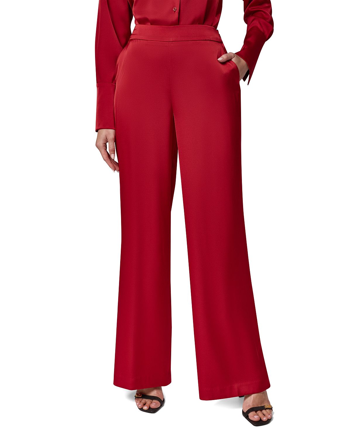 Donna Karan/ DK  여성 새틴 와이드 레그 사이드 지퍼 팬츠
