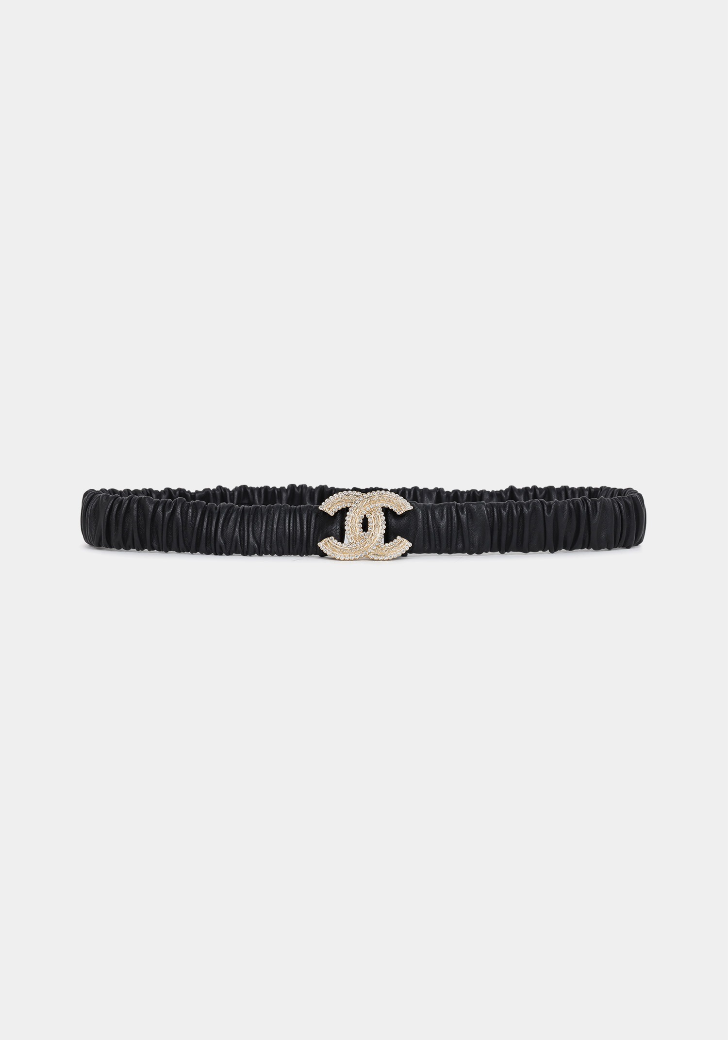 CHANEL 샤넬 블랙 골드 CC 펄 벨트 AA8716