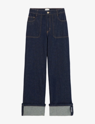 Claudie Pierlot  폴드 헴 와이드 레그 미드 라이즈 진