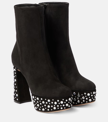 GIANVITO ROSSI 크리스탈 홀리 스웨이드 플랫폼 앵클부츠