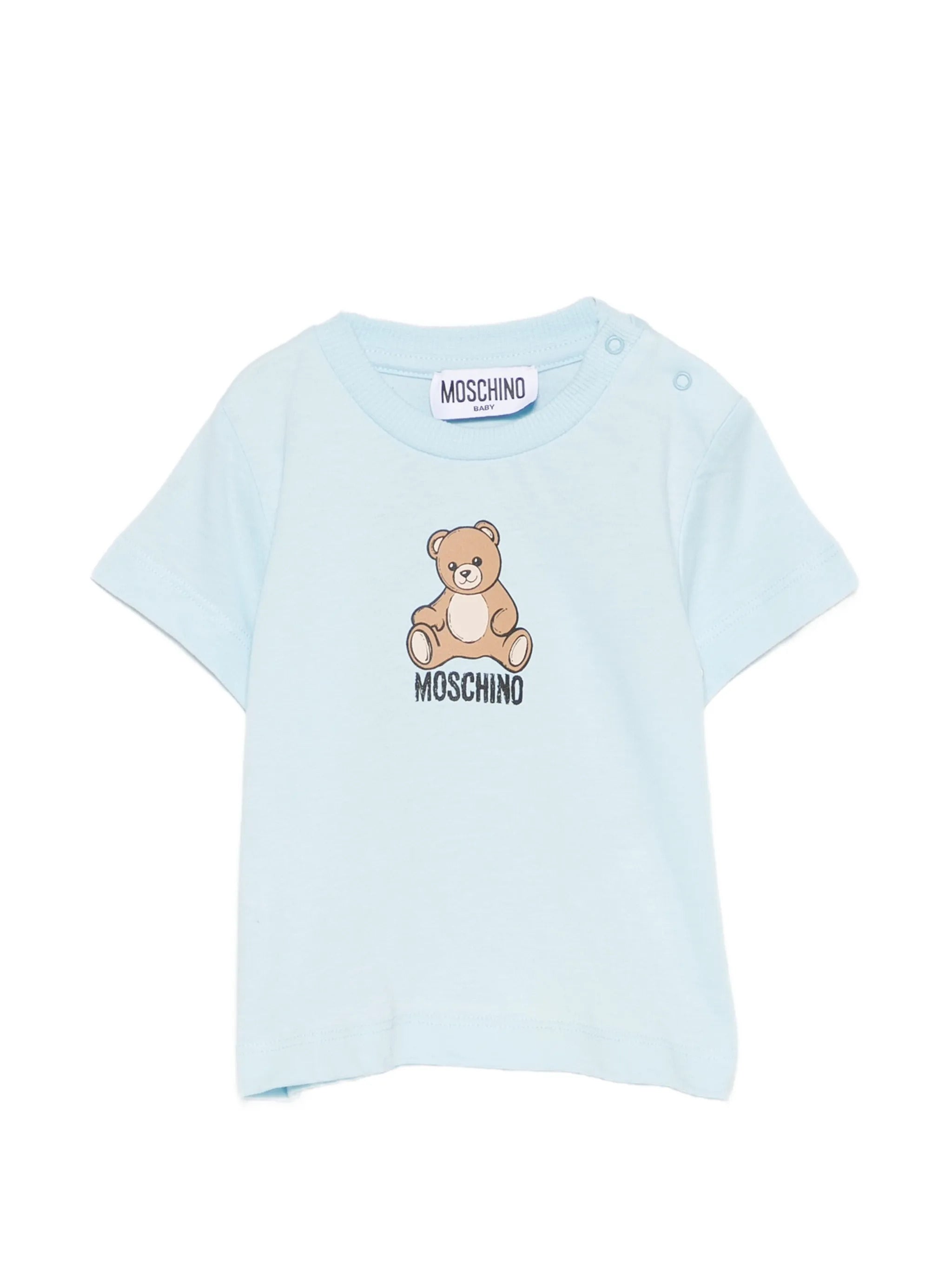 Moschino Kids 미니 테디 로고 스냅 버튼 코튼 크루넥 티셔츠
