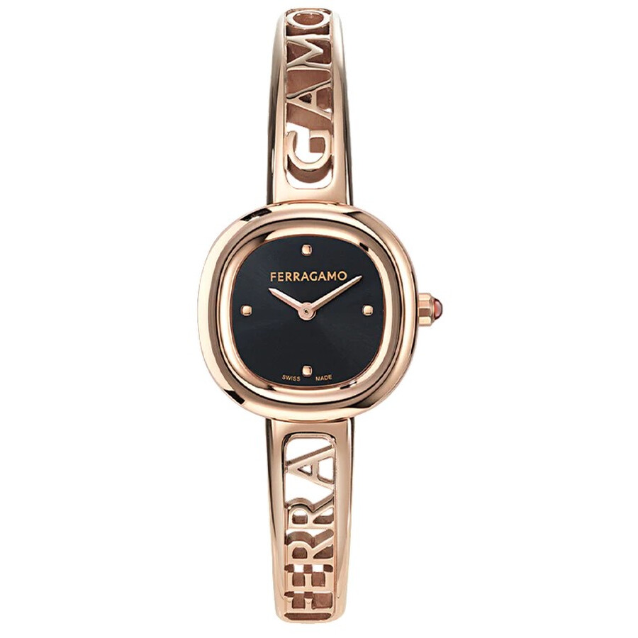 SALVATORE FERRAGAMO 아이코닉 주얼 뱅글 쿼츠 블랙 다이얼 여성 시계 SFAB00224