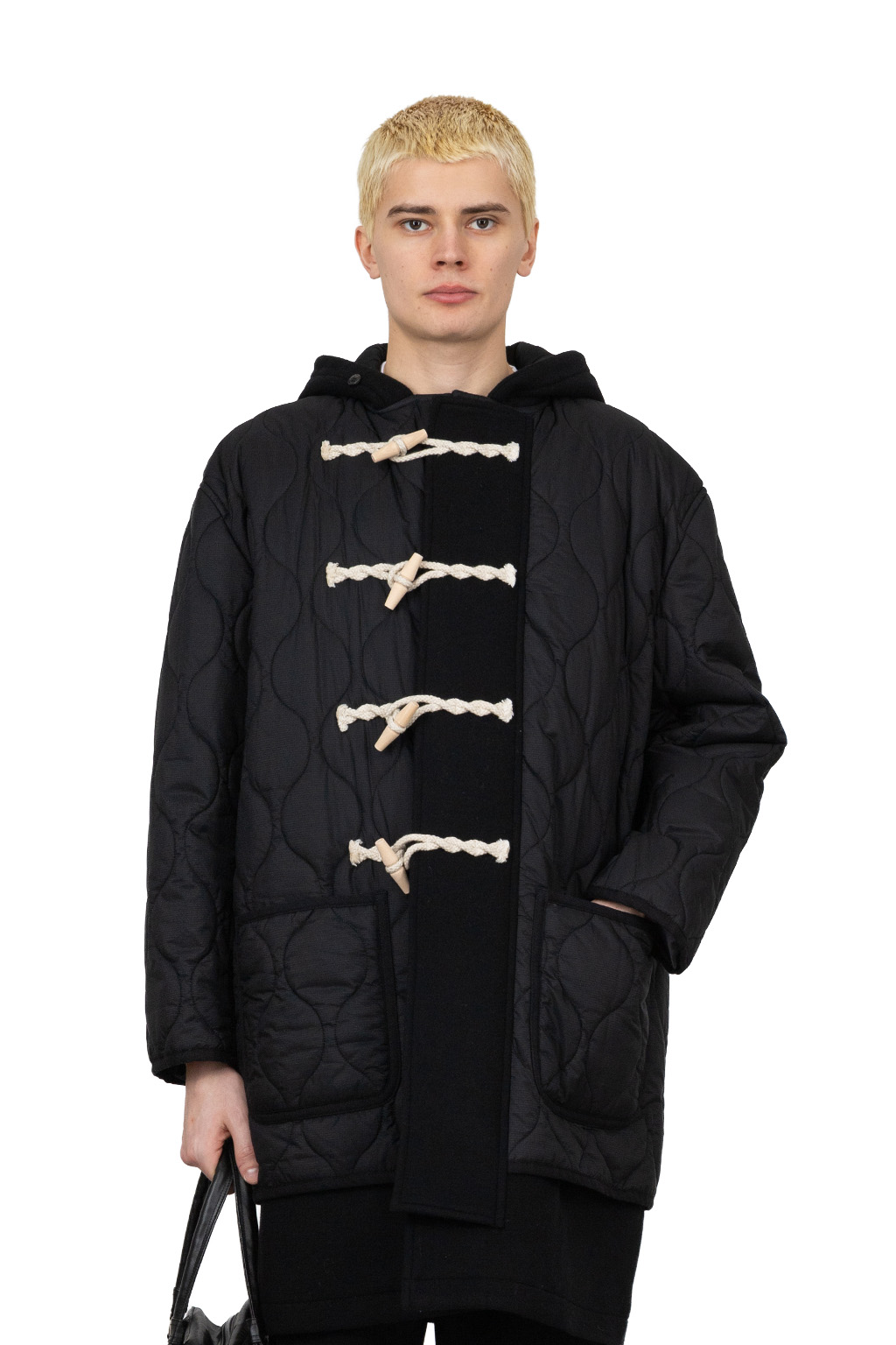 COMME DES GARCONS 울 멜튼 나일론 퀼팅 더플 코트